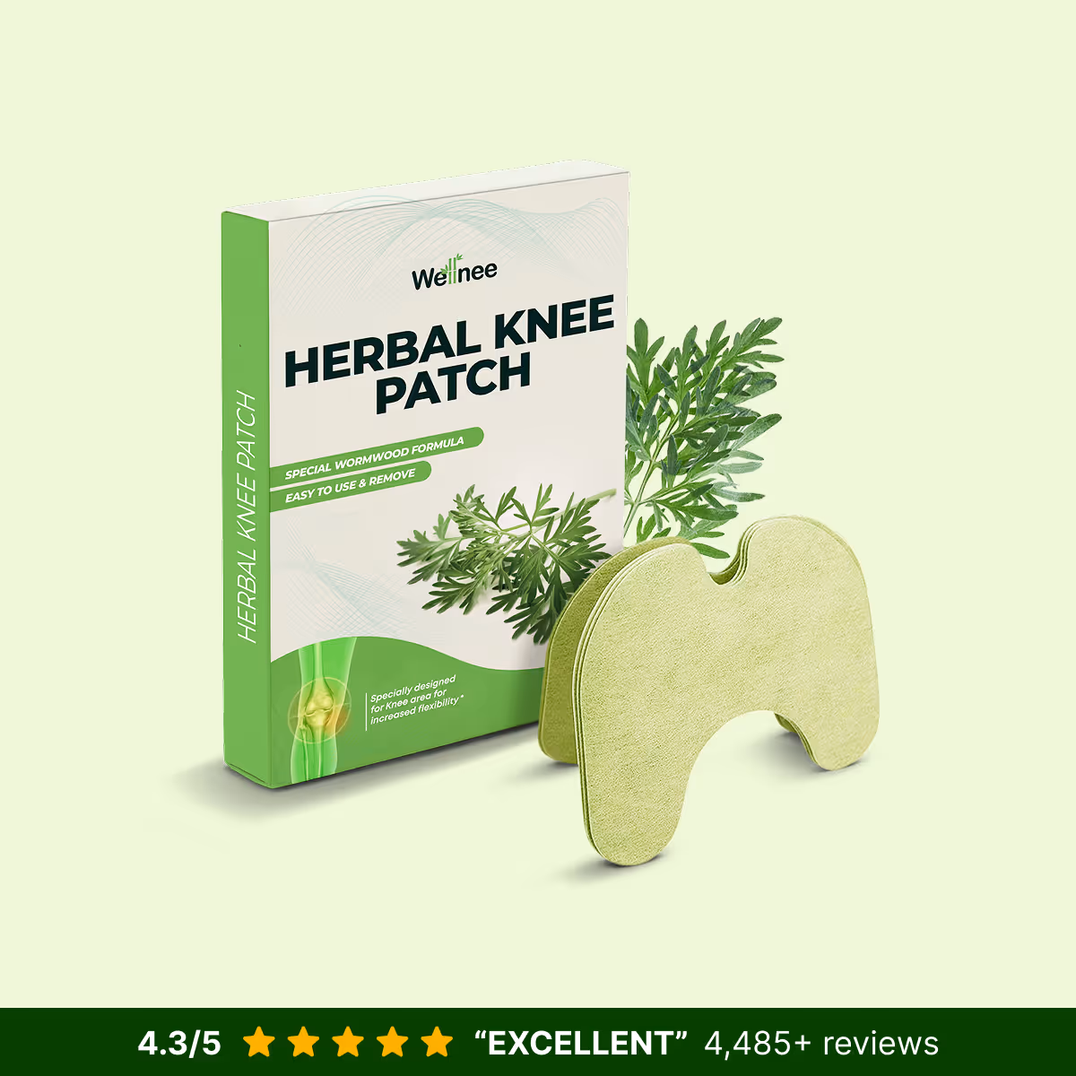 Wellnee Kniepflaster Verpackung Herbal Knee Patch mit grĂŒnem KrĂ€uterpflaster und Wermutzweig